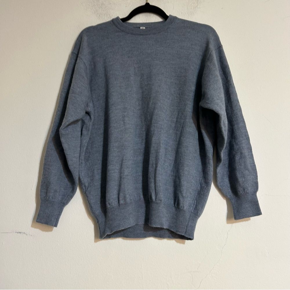 Blue Men's Crewneck Sweater Wool Silk Cashmere Size 52 Large Minimal Luxury